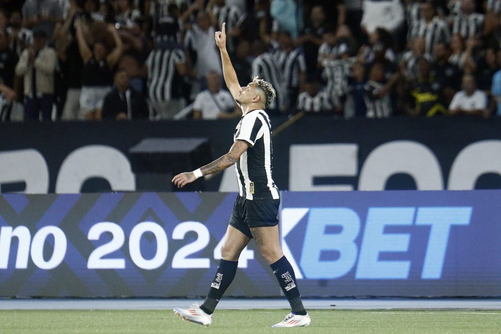 Tiquinho Soares comemorando gol diante do Palmeiras (Vitor Silva/Botafogo)