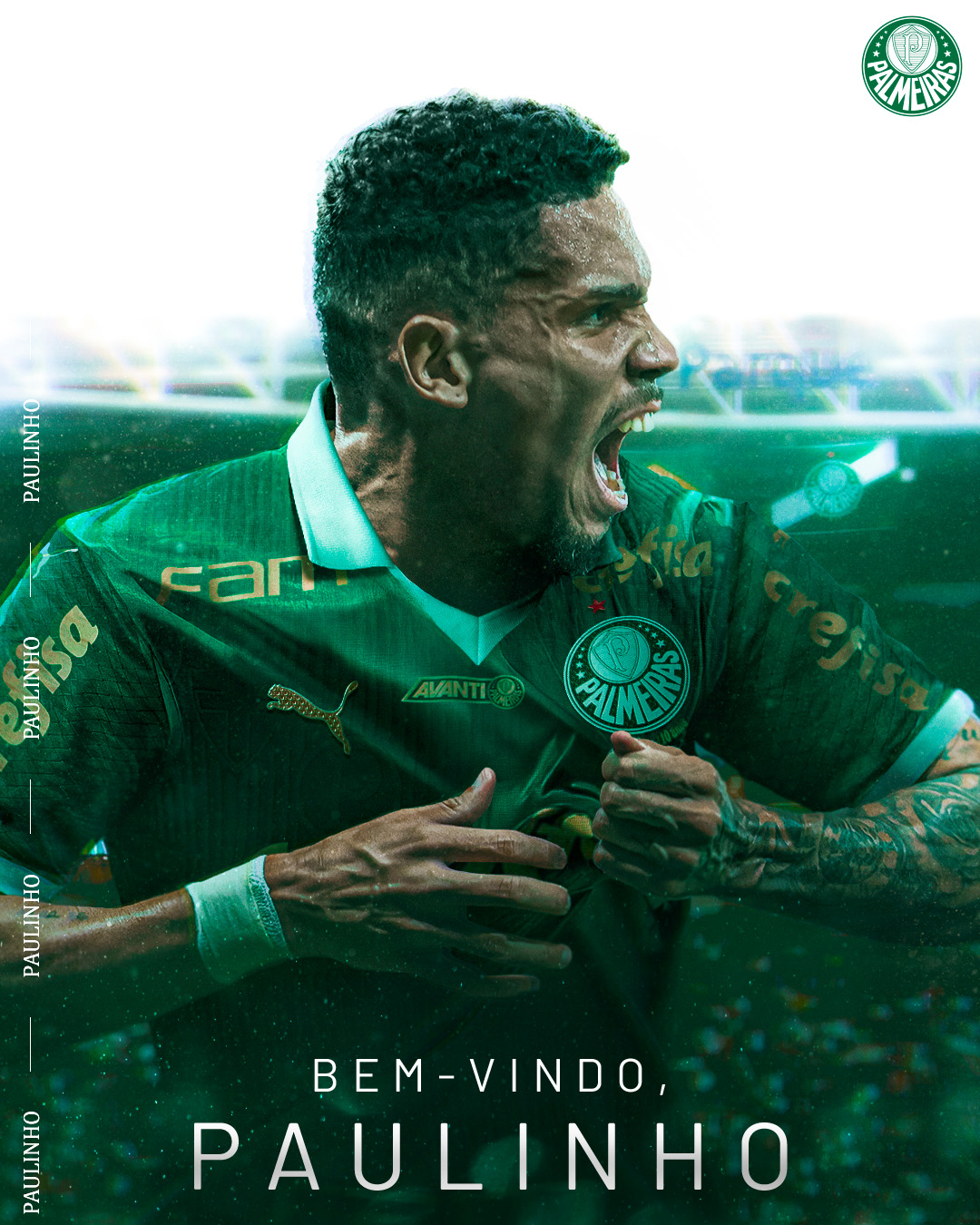 Paulinho, jogador do Palmeiras. Reprodução: X/Palmeiras.