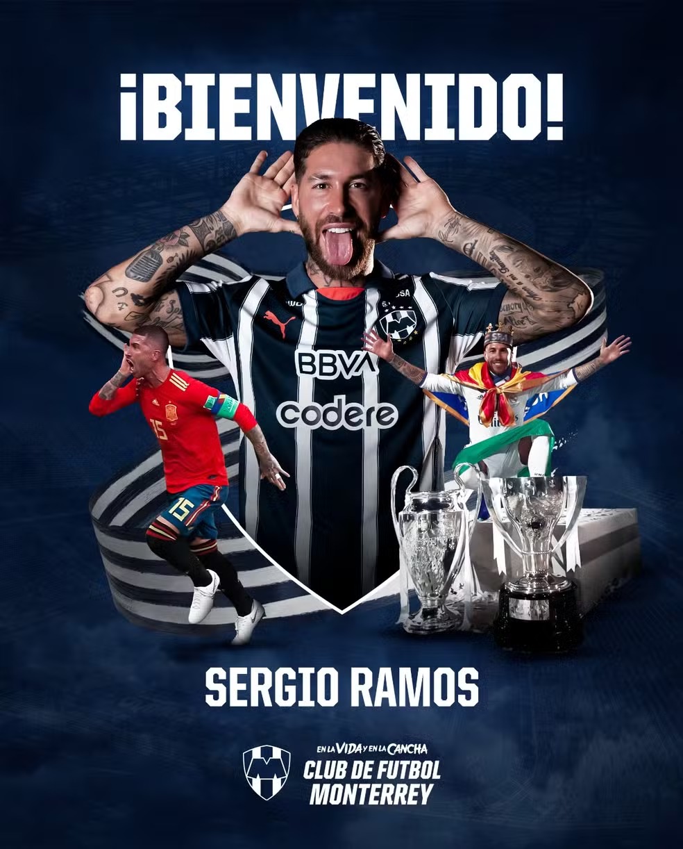 Sérgio Ramos, novo zagueiro do Monterrey, do México (Reprodução/Monterrey)