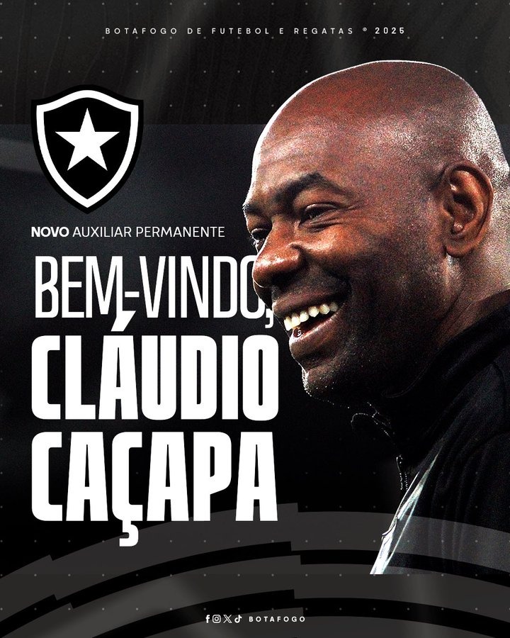 Cláudio Caçapa, novo técnico interino do Botafogo (Reprodução/Botafogo)