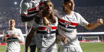 Comemoração do São Paulo após o gol da vitória. Foto: X/São Paulo.
