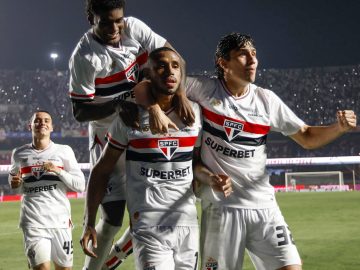 Comemoração do São Paulo após o gol da vitória. Foto: X/São Paulo.