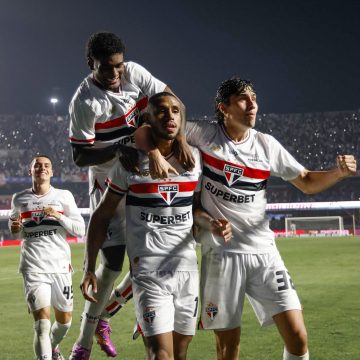 Comemoração do São Paulo após o gol da vitória. Foto: X/São Paulo.
