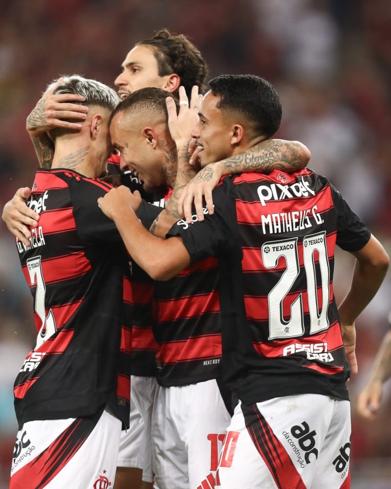 Jogadores do Flamengo comemoram gol diante do Botafogo-PB (Foto: Gilvan de Souza/Flamengo)