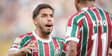 Nonato e Keno comemoram gol do Fluminense contra o Ulsan HD. Foto: Marcelo Gonçalves/FFC.
