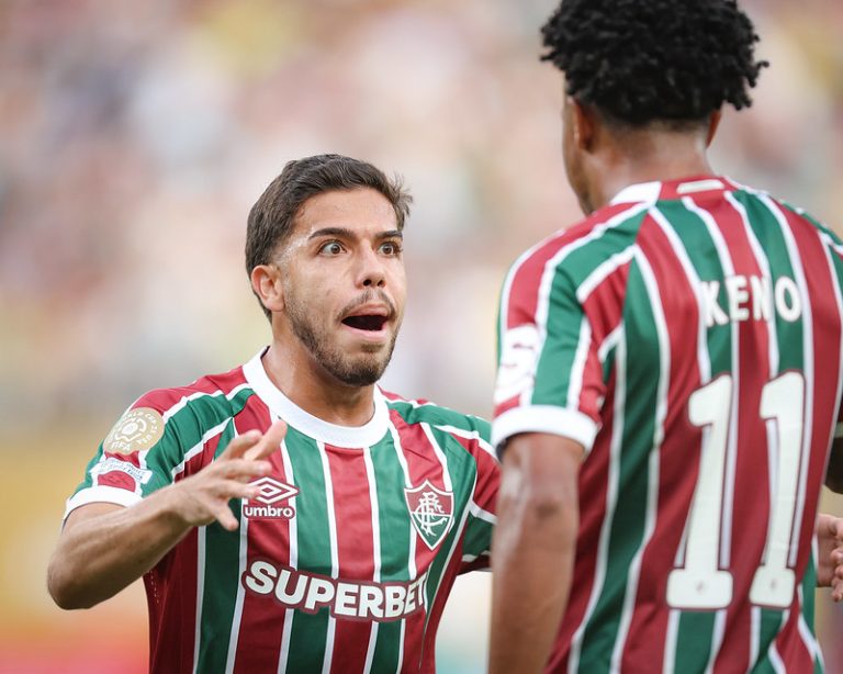 Nonato e Keno comemoram gol do Fluminense contra o Ulsan HD. Foto: Marcelo Gonçalves/FFC.