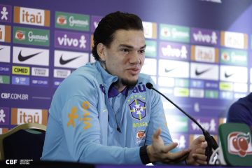 Ederson durante coletiva nessa quarta (12) | Foto: @rafaelribeirorio - CBF