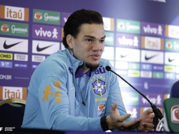 Ederson durante coletiva nessa quarta (12) | Foto: @rafaelribeirorio - CBF