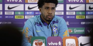 Andrey Santos durante coletiva pela Seleção | Foto: @rafaelribeirorio - CBF