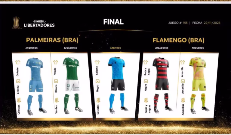Conmebol define uniformes de Palmeiras e Flamengo para a final