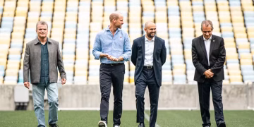 Príncipe William, com os dirigentes de Flamengo e Fluminense.