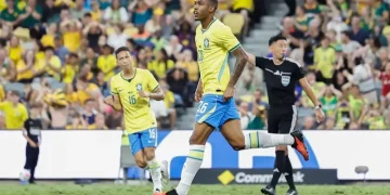 Rayan comemora o gol de empate diante da Austrália (Foto: Rafael Ribeiro/CBF)